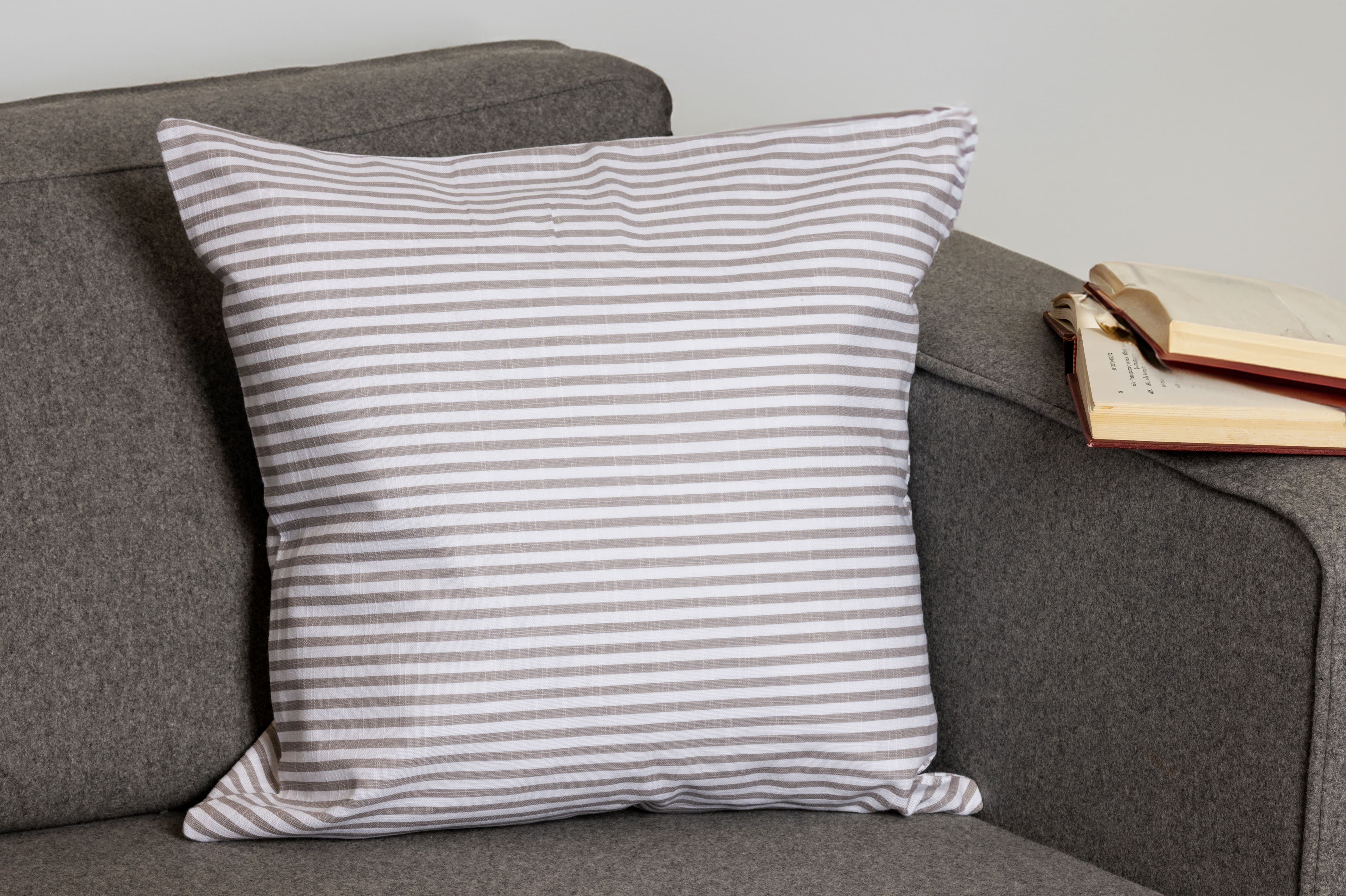  COTTON CUSHION 45x45 BEIGE WITH GREY STRIPES