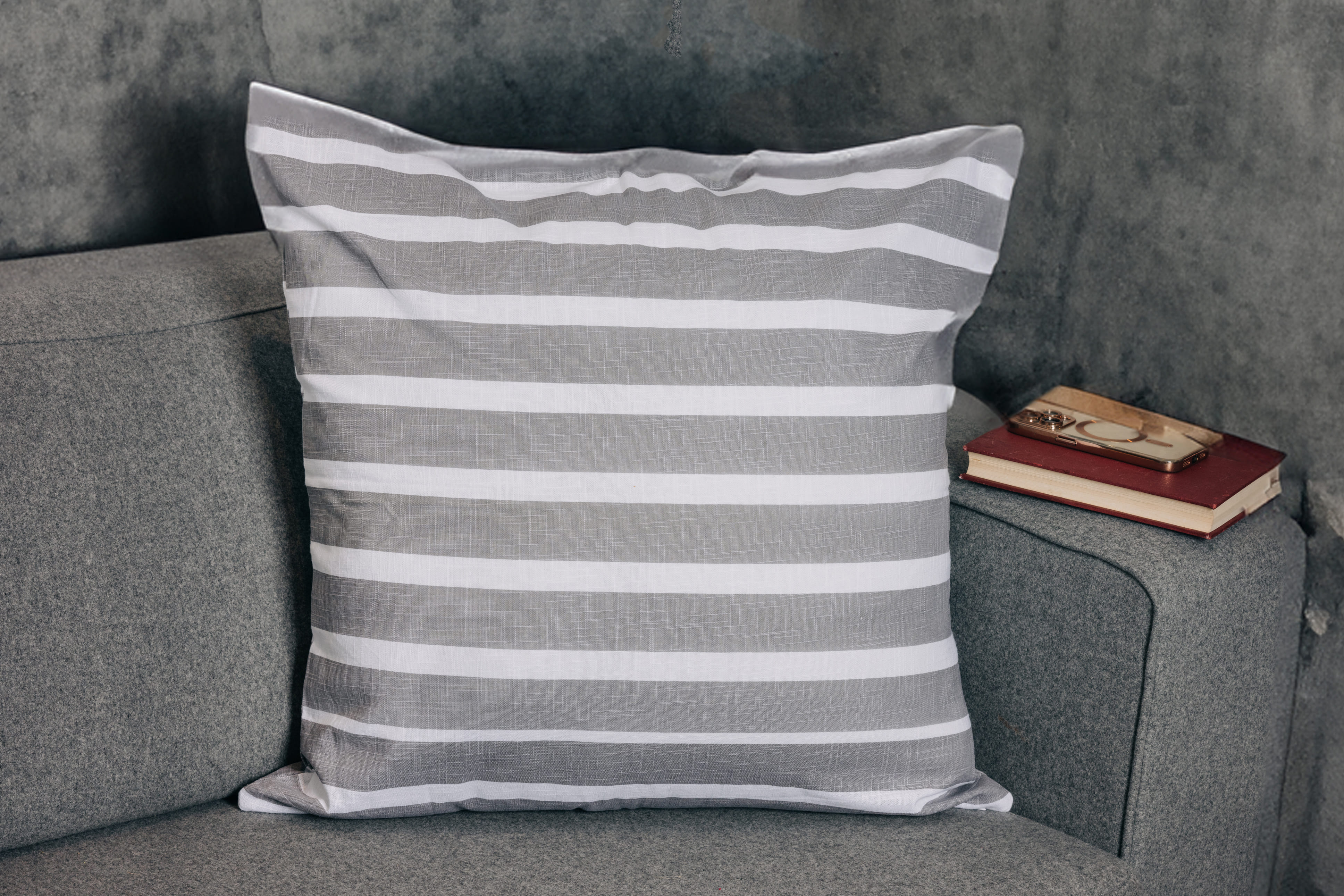  COTTON CUSHION 45x45 GREY WITH ECRU STRIPES