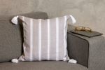  COTTON CUSHION 45Χ45 GREY WITH WHITE STRIPES AND TASSELS