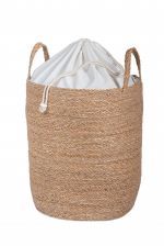 SEAGRASS LAUNDRY BASKET WITH ECRU FABRIC 40X55CM