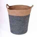 100% JUTE BASKET  NATURAL&INDIGO BLUE MIX 39X29X45cm