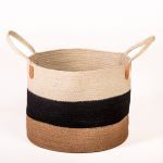 100% JUTE BASKET  NATURAL&BLACK&BLEACH 35X27cm