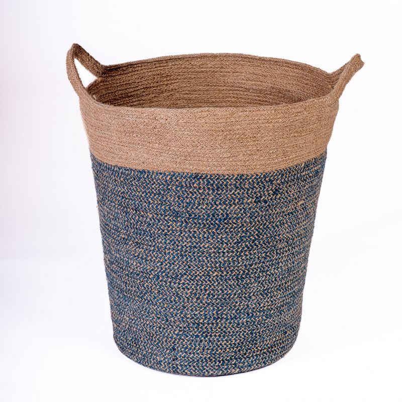 Φωτογραφία από 100% JUTE BASKET  NATURAL&INDIGO BLUE MIX 39X29X45cm